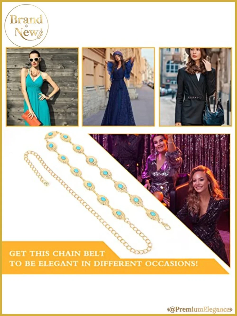 Turquoise Concho Chain Waist Belt Adjustable Metal Western Cowgirl Belt Buckle